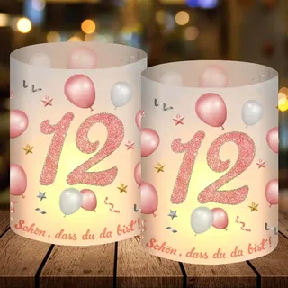 12 Windlicht Tischdeko Geburtstag, Party Deko Mädchen, Rosegold Deko, Schön DASS Du Da Bist, Geeignet für Teelichter oder Kerzen, Happy Birthday