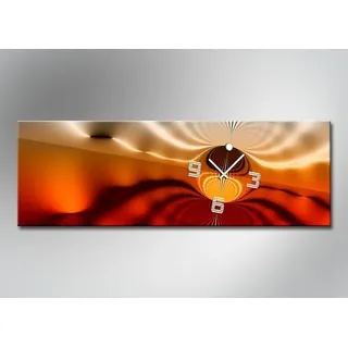 4287 Dixtime Designer Wanduhr, Wanduhren, elegante Wohnraumuhr, edles Design mit raffiniertem Optik-Effekt, orange kupfer rot braun Nuancen, 50cm x 150cm - Orange