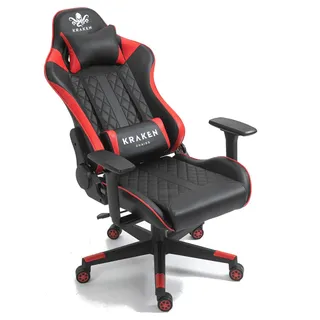 Kraken Chairs Helios Bürostuhl Ergonomisch, Schreibtischstuhl, Drehstuhl, Gaming Sessel, Gamingstuhl, bis zu 130 kg, Schwarz/Rot - Rot
