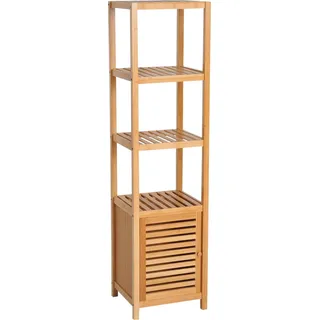 Fortuna Lai Badschrank Badezimmerschrank mit 3 offenen Fächern aus Bambus, Toilettenschrank natur 36x33x140cm für optimale Aufbewahrung