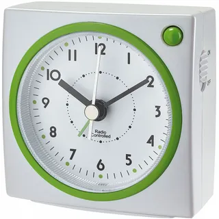 TFA Dostmann Funkwecker mit Hintergrundbeleuchtung, 60.1516.04, Weckalarm mit Snooze-Funktion, grün/weiß, L 77 x B 43 x H 78 mm