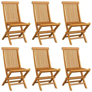 Gartenstühle mit Cremeweißen Kissen 6 Stk. Massivholz Teak - Creme, Bunt