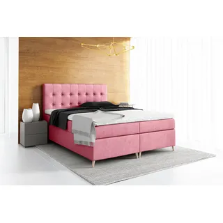 Boxspringbett AGANTI , Pocket Matraze Topper , 160 x 200 cm , ( Rosa - Jasmine 72 ) - Rosa