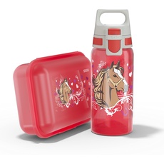 SIGG - Trinkflasche Kinder 0,5L & Brotdose 1L - Viva Lunchbox Set Jurassica - Federleicht - Spülmaschinenfest- BPA-frei - Ideal Für Die Schule - Rot
