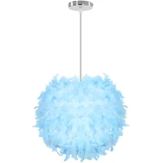 iDEGU Moderne Pendelleuchte, Ø 30 cm Hängelampe aus Federn Kugel Lampenschirm E27 Deckenleuchte Kronleuchter für Schlafzimmer, Wohnzimmer (Blau)