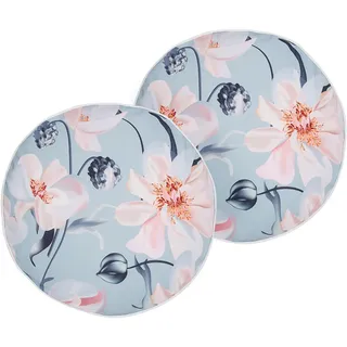 Beliani Gartenkissen 2er-Set Blumenmuster blau 40 cm Apricale , Hellblau , Textil , Füllung: Polyester , Rund , 40x40 cm , Gartenmöbel, Gartenpolster & Auflagen, Gartenkissen