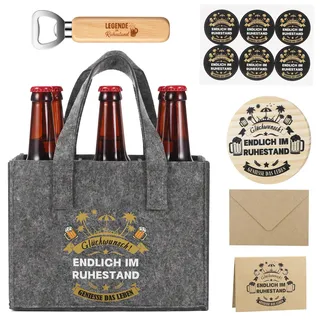 Zocipro Rentner Geschenk für Männer, Filz Handtasche für 6 Bierflaschen | inkl. Flaschenöffner & Grußkarte – Perfekte Ruhestandsgeschenk für Kollegen
