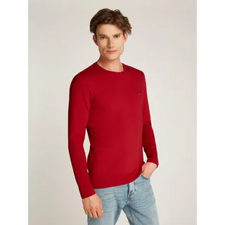 Langarmshirt TOMMY HILFIGER "STRETCH SLIM FIT LONG SLEEVE", Herren, Gr. 3XL, rot (medium rot), Single Jersey, Obermaterial: 96% Baumwolle, 4% Elasthan, bestickt, unifarben, schmal hüftbedeckend, Rundhals, abgesteppt, Shirts Langarmshirt, aus Baumwollstretch