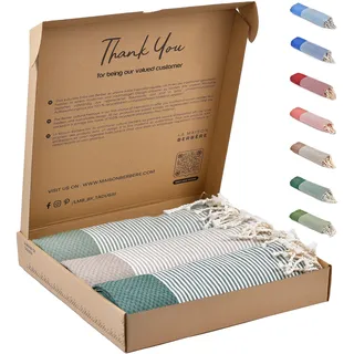 Tadussi ® Strandtuch Hamamtuch Fouta 100x200 [3er Set] Ideal als Saunahandtuch Picknickdecke Saunatuch XXL für Damen & Herren - Extra Groß - 100% Baumwolle in Mintgrün, Creme & Dunkelgrün