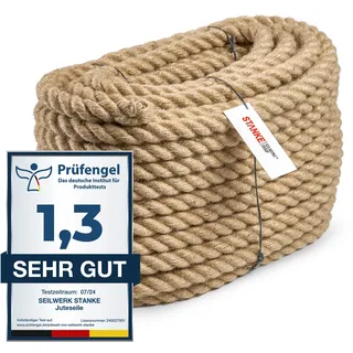 Seilwerk STANKE Juteseil 6mm 5m Seil Kordel Schnur Tau Jute Deko Garten | Aus 100% Jute Naturfaser: Robustes Naturseil für Kratzbaum, Handlauf, Absperrung, Tauziehen, DIY & Verpackung - Wetterfest.