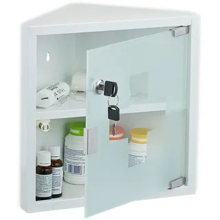 Relaxdays Medizinschrank, , weiß , Metall, Glas , 30x30x17.5 cm, , Badezimmer, Badmöbel, Medizinschränke
