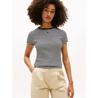 Tommy Hilfiger TJW ESSENTIAL RIB SHORT SLEEVE EXT schwarz/ecru stripe L