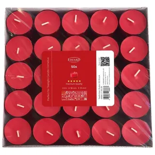 EDZARD 50x Teelichter Rot, 8h Brenndauer, ohne Duft, rote Kunststoffhülle, Made in Germany – Lange brennende Teelichtkerzen, Kerzen für Deko, Hochzeit, Tischdeko, Innen & Außen