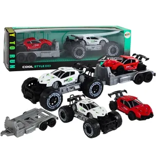 LeanToys Auto-Geländewagen mit weißem Abschleppwagen und Sportwagen, Set