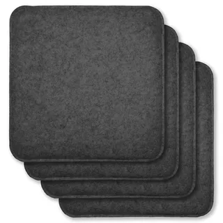 Rubberneck 4er Set rutschfeste Filz Sitzkissen eckig, Stuhlkissen mit Antirutsch-Noppen, dunkelgrau