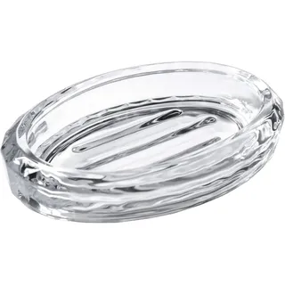 Seifenschale Glas mit Rillen, oval, schwer, für Waschbecken & Küche, hält Seife trocken