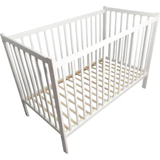 Kinderbett Babybett - BELLO lite – Ökologisch und aus Massivholz 3 fach höhenverstellbar mit drei herausnehmbaren Latten 60 x 120 cm Weiß - Weiß