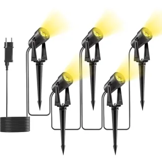 Yuusei Gartenbeleuchtung mit Strom, 5 in 1 Pack 17M Gartenlampen für Draußen, 3000K Warmweiß 27V LED Gartenleuchten mit Strom, IP65 Wasserdicht Gartenstrahler für Outdoor, Garten, Pflanzen, Hof