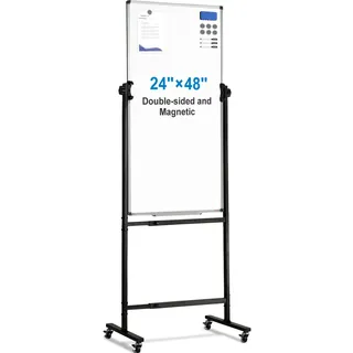 VEVOR Rollendes Magnetisches Whiteboard 611 x 1220 mm, Höhenverstellbares Tragbares Whiteboard mit Ständer, Doppelseitiges Whiteboard mit Rädern, Mobiles Whiteboard für Büro, Klassenzimmer und Zuhause