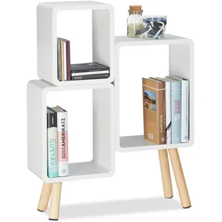 Relaxdays 3-teiliges Regalsystem, Würfelregal Holz, Cube Regal rund mit 4 Beinen, MDF, HBT: 69 x 52,5 x 18 cm, weiß