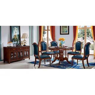 JV Möbel Esstisch 6 Stühle Kommode Esszimmer Set Holz Neu - Braun, Blau