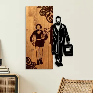 Elegant Decorative Wooden Wall Accessory, Walnut & Black, 44 x 58 x 3 cm | 50% Wood (3 cm) & 50% Metal (1.5 cm) | Unique Design for Modern Spaces