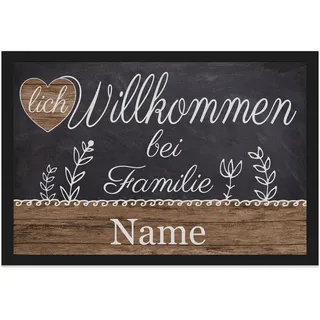 Print Royal Personalisierte Fußmatte mit Namen - Herzlich Willkommen - Geschenke zum Einzug | rutschfest, 90x60cm mit Gummirand
