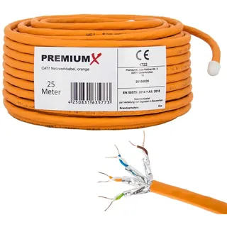 Premium X CAT 7 Netzwerkkabel 25m LAN Kabel Simplex Kupferkabel Ethernet Datenkabel S/FTP PiMF PoE Eca Kat7 Verlegekabel Installationskabel für müheloses Verlegen