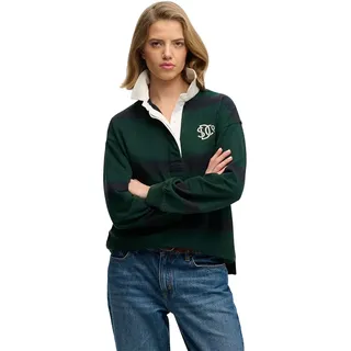 Superdry Heritage Stripe Rugby Langarm-polo - Varsity Green - M