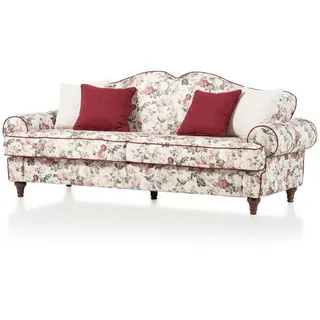Furn.Design Sofa 3,5-Sitzer creme Landhaus, Blumen Design, Couch 228 cm , Textil , Echtholz , Floral , rund , 228x96x90 cm , Wohnzimmer, Sofas & Couches, Sofas, 3-Sitzer Sofas