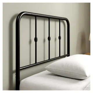 Bettgestell Florence 90 x 200 cm mit Vintage Kopfteil - Metallbett 90x200 mit Lattenrost - 35 cm hohe Plattform mit Stauraum darunter - kein Boxspringbett erforderlich - Schwarz - Schwarz