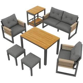 Modfu Gartensets aus Eisen 150x79,5x75cm Grau mit abnehmbarem Tisch , Metall , Gartenmöbel, Gartengarnituren, Gartenmöbel-Sets