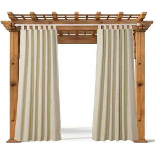 JEMIDI Outdoor Vorhang wetterfest mit Ösen - 210x260cm Wetterfester Vorhang - wasserdichter Outdoor Vorhang - Balkon Vorhang außen - Terassenvorhang außen - Cremefarben