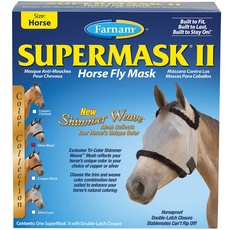 Farnam Supermask II Shimmer Weave Horse Fly Mask, Horse size, Silver Mesh with Black Trim