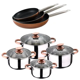 San Ignacio Akku 8 Stück SIP + Set 3 Pfannen Professional Chef Copper 20/24/28 Küche, verchromt