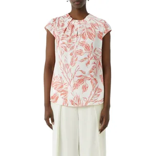 Comma Kurzarmbluse mit All-Over Print und gerafftem Ausschnitt, rot