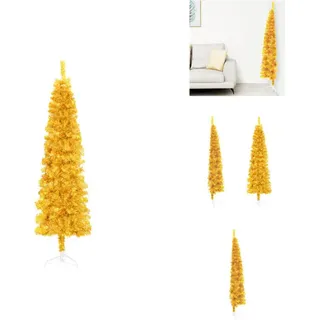 vidaXL Künstlicher Halb-Weihnachtsbaum mit Ständer Schlank Gold 150 cm - Weihnachtsbäume - Gold