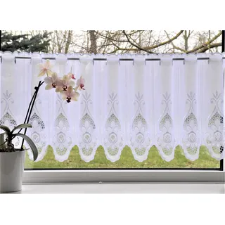 Scheibengardine STICKEREIEN PLAUEN "Blumen" Gr. 17, weiß, B:210cm H:45cm, Polyester, Gardinen, Scheibengardine