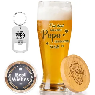 Blumuze Papa Geschenke Geburtstag,Personalisiert Bierglas mit Untersetzer Geschenke für Papa zu Vatertagsgeschenk Geburtstagsgeschenk,Geschenk Vatertag zu Weihnachten 15OZ