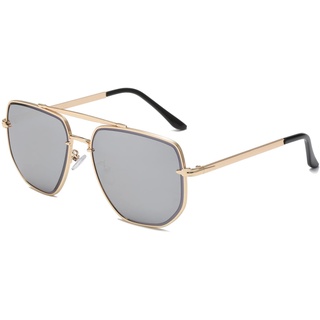 Long Keeper Sonnenbrille Herren Pilotenbrille - Retro Sonnenbrille Groß Unisex, 70er Sechseckige Piloten Sonnenbrille Herren Damen Quadratisch Metallrahmen für Männer Frauen 60 MM