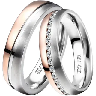 Trauring DOOSTI "Schmuck Geschenk Edelstahl Trauring Ehering Partnerring LIEBE" Gr. 52, rosa (edelstahlfarben, roségoldfarben), Fingerringe, Damen, 52,mit Zirkonia, Edelstahl, 6mm, Trauring, wahlweise mit oder ohne Zirkonia