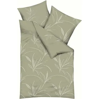 Bettwäsche KAEPPEL "Organic", grün (khaki), B/L: 155cm x 220cm, 1 Stk., 1 Stk., Mako-Satin, B/L: 80cm x 80cm, 2 Stk., Mako-Satin, Obermaterial: 100% Baumwolle, Bettwäsche, Bettwäsche