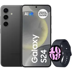 Samsung Galaxy S24 AI Smartphone, Android-Handy ohne Vertrag, 8 GB RAM, 256 GB Speicher, 50-MP-Kamera, Lange Akkulaufzeit, Onyx Black + Galaxy Watch6 Smartwatch, 40mm, Graphite