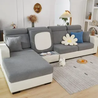 TOPCHANCES Sofa Sitzkissenbezüge - Soft Stretch Sofa Cover Sofa Kissenbezüge, Sofa Sitzbezüge Couchbezüge L Form, Couch Kissenbezüge Sofa Slipcover (Grau Weben)