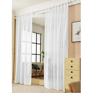 Woltu 1 Stück Gardine mit Ösen, Vorhang für Wohnzimmer Kinderzimmer Schlafzimmer, transparent, Leinen Optik, im Landhausstil, 140 x 175 cm, Weiß