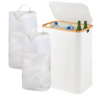 Relaxdays Pfandflaschen-Sammelbehälter , Weiß , Textil, Kunststoff, Holz , 57x68.5x37 cm , Küchenzubehör