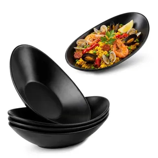 Velicber 4 Stück Melamin Dessertteller Servierteller 21.5 * 11 * 4.5 cm | Schwarz Matt, Vorspeisenteller, Schlüsselschale, für Dessert, Kuchen, Dekoschalen, Spülmaschinenfest, Bruchfest, Leicht