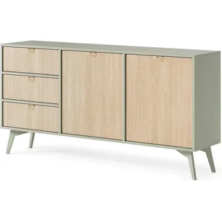 Easy4You Kommode F1 Eukalyptus 158x80x38 cm (B x H x T) mit 3 Schubladen und 2 Türen Sideboard Ideal für Wohnzimmer, Schlafzimmer Moderne Elegante Schubladenschrank mit Fuß