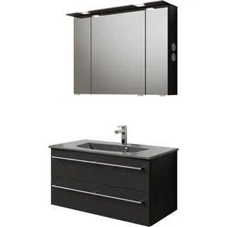 Saphir Badmöbel-Set »Serie 6025 2-teilig Mineralmarmor-Waschtisch mit LED-Spiegelschrank« 2 Stk. tlg., schwarz