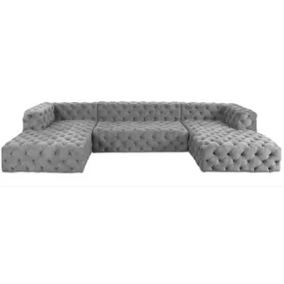 Chesterfield U Form Sofa Grau XXL Big Textil Stoff Couchen Luxus Möbel Polster - Grau